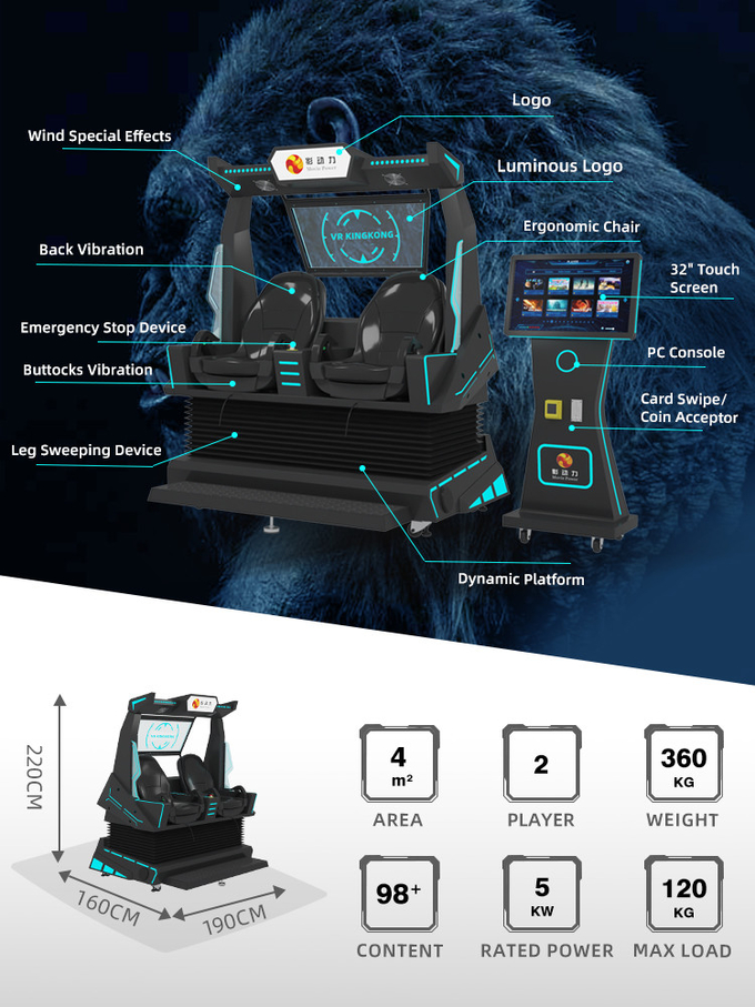 5.0KW 9d VR Cinéma 2 sièges Coaster VR Chaise Arcade 4d 8d Simulateur de réalité virtuelle avec prise de vue 1