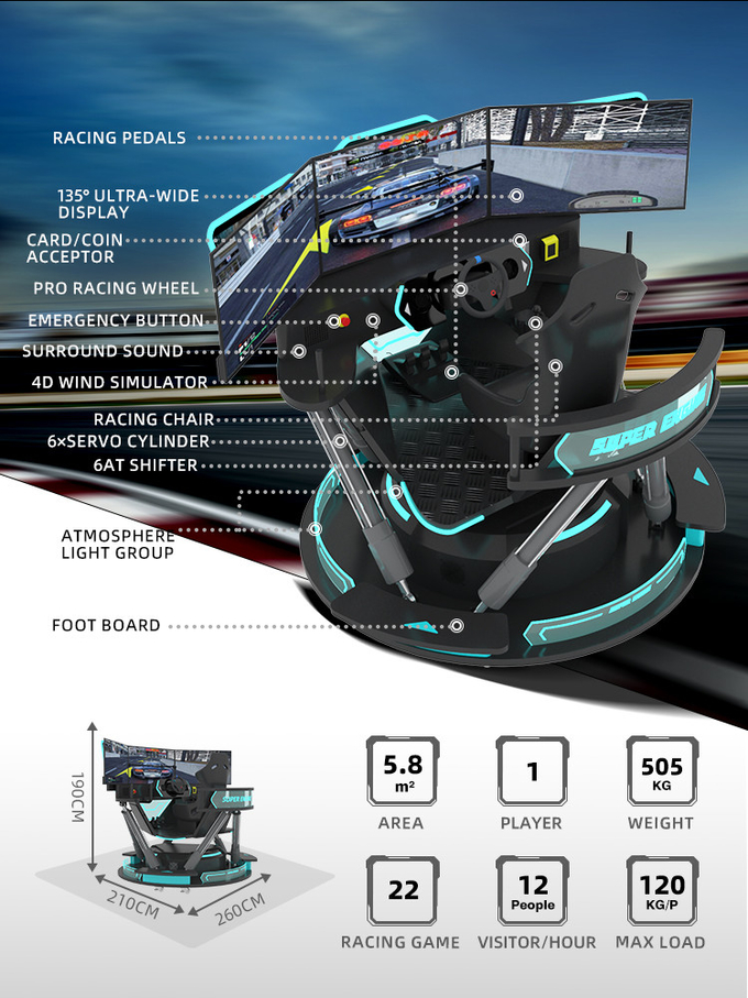 6 dof Simulateur de course hydraulique Vr Jeux Réalité Virtuelle 3 Écran Simulateur de course F1 1