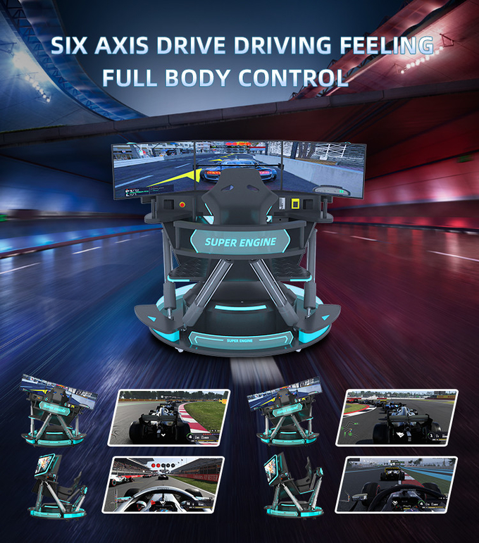 Simulateur de course hydraulique 6dof Motion Simulateur de course de voiture Arcade Machine de jeu Simulateur de conduite de voiture avec 3 écrans 3