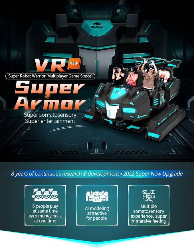 6 sièges Coaster à roulettes Simulateur de réalité virtuelle 3D VR Chaise de mouvement Pour parc d'attractions 0