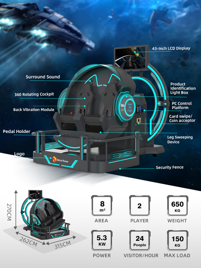 Contrôle intelligent VR 360 cinéma volant 2 sièges 9D VR simulateur de montagnes russes 1