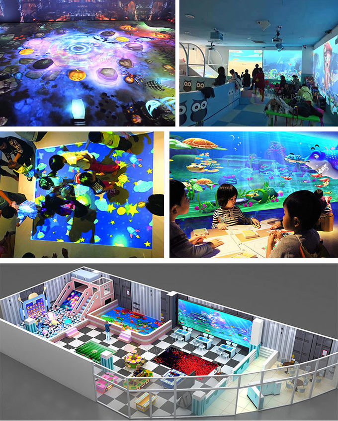 Jeux interactifs de plancher de mouvement de tunnel d'hologramme de projecteur de l'équipement 3d de terrain de jeu d'enfants 0