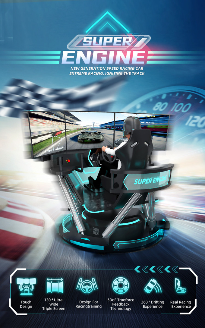 Simulateur de course hydraulique 6dof Motion Simulateur de course de voiture Arcade Machine de jeu Simulateur de conduite de voiture avec 3 écrans 0