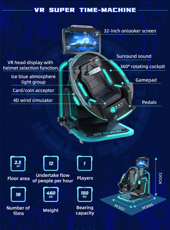Machine superbe commerciale de jeu de mouche de Time Machine du simulateur 9D VR de réalité virtuelle de poussoir de pièce de monnaie 4