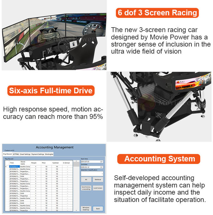 Simulateur de conduite portable à 3 écrans 6 DOF Cars de course Arcade Dynamic Motion Drive Equipement 4